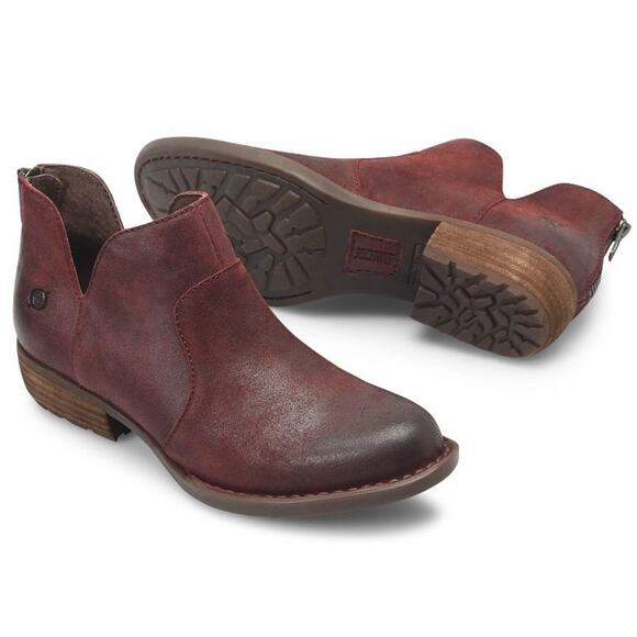 Born Western Inspired Flat Ankle Boots Kerri Dark Red Size 10‎ - Picture 1 of 11